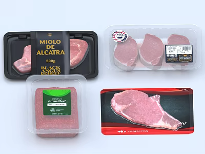 Various Types Of Packaged Meat Products With Different Cuts And Fresh Packaging 3d model