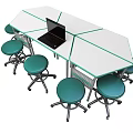 Modern Conference Table Setup With White Tabletop Green Chairs And Laptops 3d model