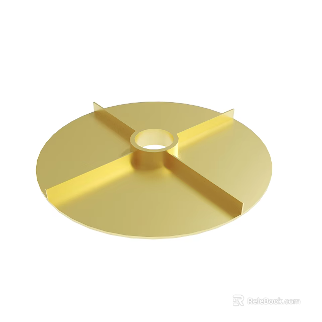 Golden Circular Metal Component With Central Hole And Four Blade Like Structures 3d model 