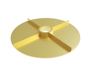 Golden Circular Metal Component With Central Hole And Four Blade Like Structures 3d model