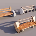 Natural Wooden Landscape Seats With Log Benches And Stone Wheel Bases