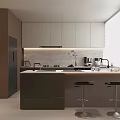 Modern Kitchen Interior with Island Countertop Cabinets Two Stools and Natural Light 3d model