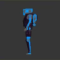 Game Movie Character Blue Purple Armored Robot with Mechanical Design and Backpack