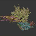 Lush Green Plants With Twigs And Stones In Natural Decorative Scene