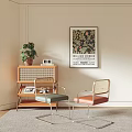 Stylish Dining Chairs With Metal Frames Rattan Backs Green And Orange Cushions Near Wooden Cabinet