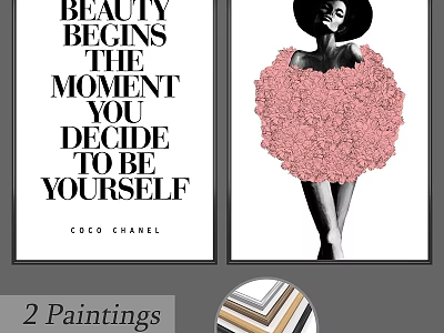 Framed Wall Art Paintings Set of Two with Inspirational Quote and Floral Female Silhouette 3d model