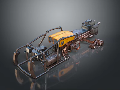 Futuristic Motorcycle Frame Featuring Yellow Engine And Mechanical Metal Parts 3d model