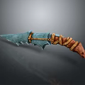 Rustic Weapon Design With Serrated Blue Blade And Brown Rope Wrapped Handle 3d model
