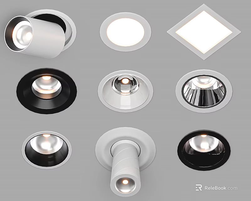 Variety of Recessed Downlights and Spotlights in Different Shapes and Colors 3d model 