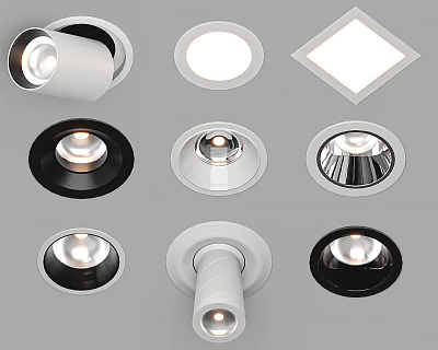 Variety of Recessed Downlights and Spotlights in Different Shapes and Colors 3d model