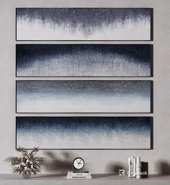 Abstract Vertical Wall Art With Blue White Gradient And Sparkling Textures 3d model