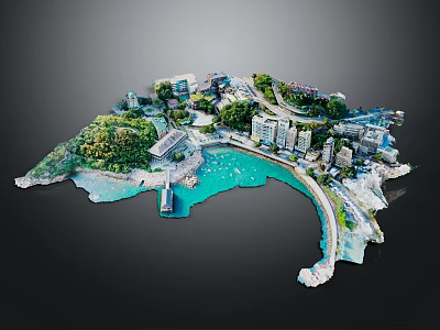 Detailed Modern Coastal City Model Featuring Buildings Green Areas And Seaside Roads 3d model