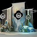Chinese Style Photo Check-in Spot With Scroll Landscape Pattern Decorative Flowers And Lanterns