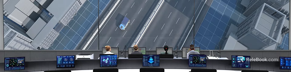 Traffic Monitoring Room With Operators Monitoring Road Surveillance On Multiple Screens 3d model 