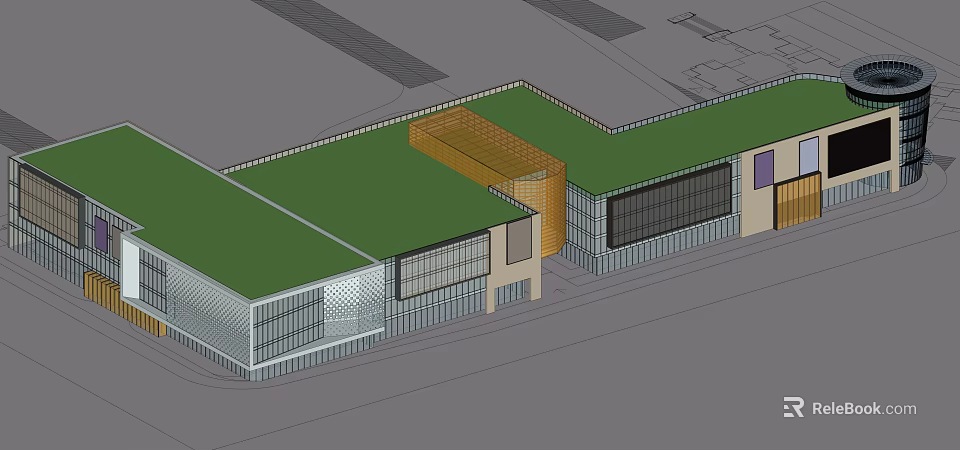 Modern Commercial Complex With Green Roof Glass Curtain Walls And Structured Layout 3d model 