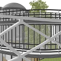 Modern Detached Villa with Spiral White Frame Dome Structure Large Glass Windows and Outdoor Lawn