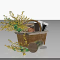 Yellow Floral Bouquet With Green Leaves In Wicker Basket Red White Checkered Cloth