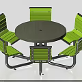 Public Chairs With Round Table Green Slats And Metal Frame For Outdoor Areas