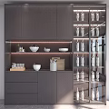 Modern Wine Cabinet Interior With Glass Doors Wine Bottles Glassware Lighting Drawers And Cabinets