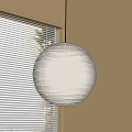 Minimalist Cream Spherical Pendant Light With Striped Texture By Window Blinds 3d model