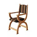 Classic Wooden Single Chair With Armrests And Striped Fabric Backrest And Seat