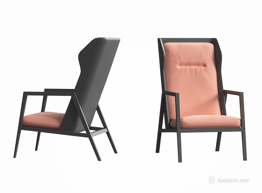 Modern Leisure Chairs With Black Frame And Pink Cushion Backrest Design 3d model 