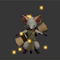 Cute White Cartoon Mouse Character With Big Ears Blue Eyes Scroll And Yellow Glowing Lights
