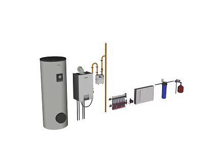 Home Living Supplies Including Water Heater Control Panel Radiator And Pipes 3d model
