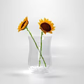 Decorative Ornament Set With Transparent Vase Two Sunflowers And Small Bottom Granules