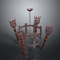 Vintage Metal Chandelier With Candle Shaped Arms And Chain Ceiling Mount