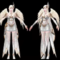 Game and Movie Characters in White Golden Angelic and Blue Ice Themed Outfits with Wings