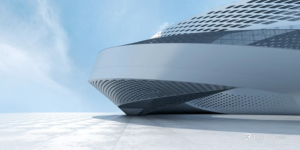 Modern Architectural Design With Unique Curved Structure And Perforated Facade 3d model 