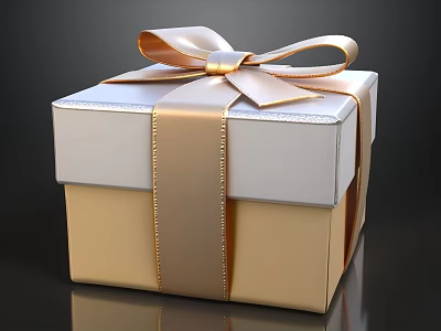 Elegant Gift Box With Gold Bow On Black Background White Gold Design 3d model