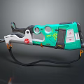 Futuristic Teal And White Blaster Weapon With Orange Accents Black Strap Modern Design