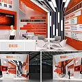 CHUBB Exhibition Booth Orange and White Design with Reception Desk Display Walls and Seats