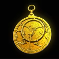 Golden Circular Jewelry Pendant With Intricate Engraved Patterns And Hanging Loop