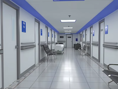 Medical Hospital Corridor Furniture With Medical Chairs Bed And Storage Cabinets 3d model