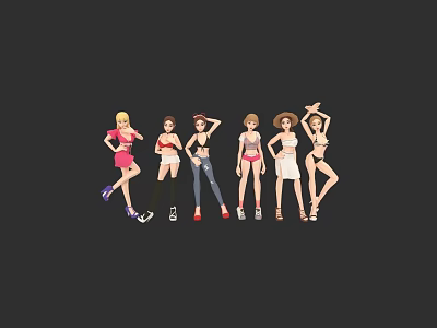Women in Different Stylish Outfits Posing with Various Fashion Looks 3d model