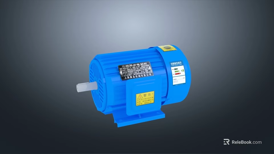 Blue Industrial Electric Motor With Warning Label And High Efficiency Performance 3d model 