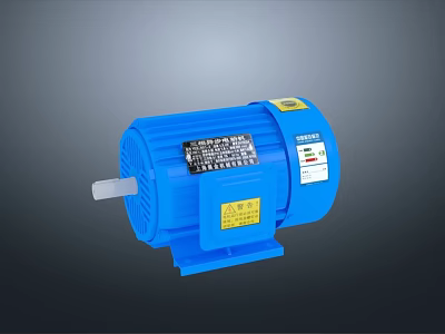 Blue Industrial Electric Motor With Warning Label And High Efficiency Performance 3d model