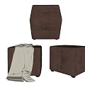 Dark Brown Upholstered Ottoman With Light Throw Blanket Multiple Angles 3d model