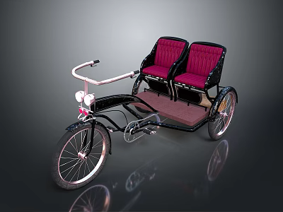 Vintage Black Tricycle With Red Seats And Retro Design Details 3d model