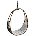 Comfortable Stylish Rattan Hanging Chair with Wooden Frame and White Cushion
