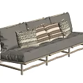 Modern Outdoor Sofa With Wooden Frame Gray Cushions And Patterned Pillows 3d model
