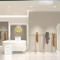 Fashion Retail Store with Modern Decor Hangers and Clothing Displays Bright Lighting and White Flooring
