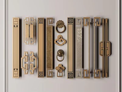 Various Furniture Handles With Traditional And Modern Styles And Brass Decorative Patterns 3d model