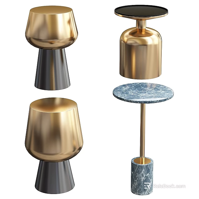 Elegant Luxury Dining Table With Gold Base Marble Top And Decorative Accents 3d model 
