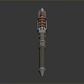 Futuristic Mechanical Weapon Spear With Red Silver Accents Gear Components And Textured Handle
