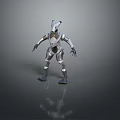 Silver Metallic Game Movie Robot Character with Mechanical Structure in Standing Pose on Reflective Surface 3d model