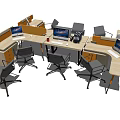 Modern Office Desks With Computers Ergonomic Chairs And Workspace Layout 3d model
